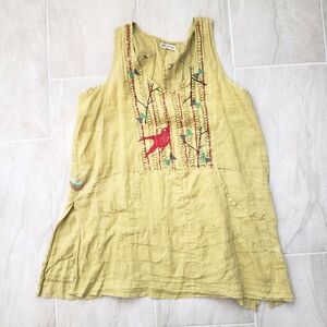 Vintage Blue Fish Hand Printed Sleeveless, Embroidered Jumper Dress